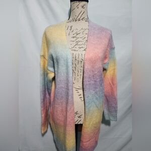 Fuzzy NXH Rainbow Knit Sweater. NWT. Size Large. Soft. Pockets.